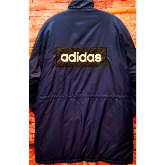 Adidas Original Soccer Parka Jacket Men's XL Navy 3 Striped Softshell Snap Front - Picture 2 of 10